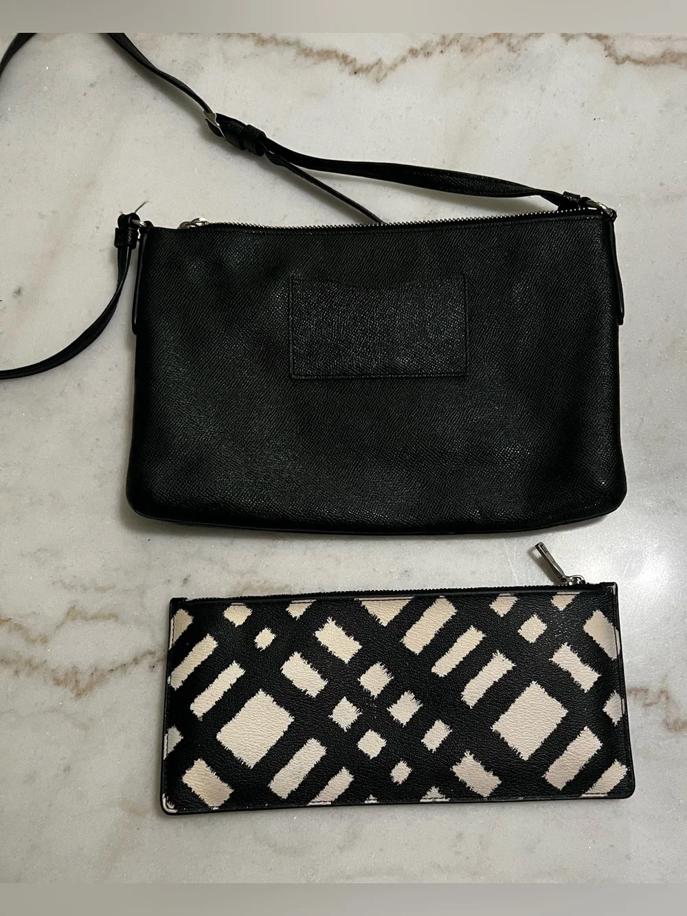 Coach East/West Leather Crossbody With Pop Up Black White Crisscross Print Pouch